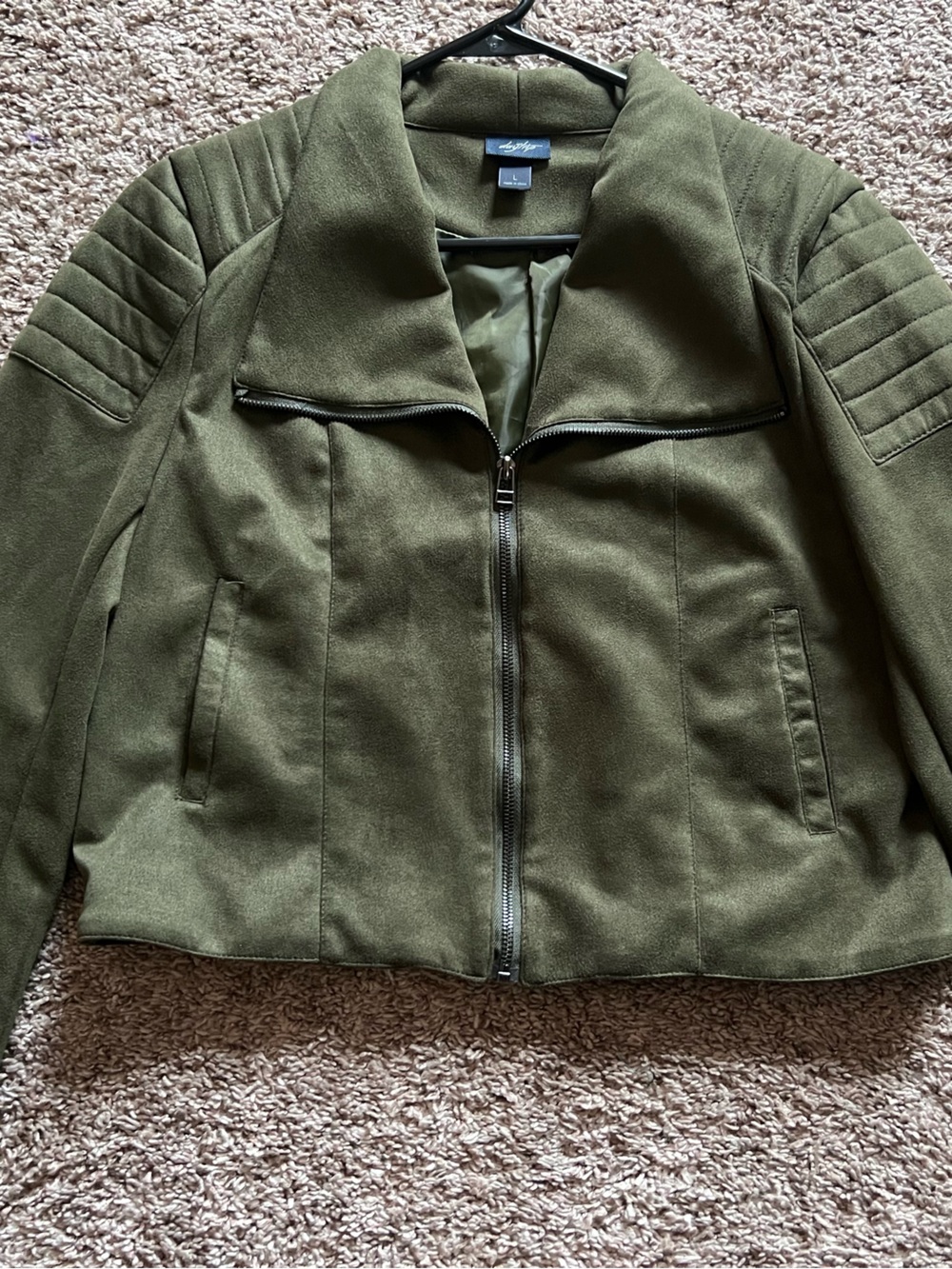 Women’s Olive Green Zip-Front Moto Jacket